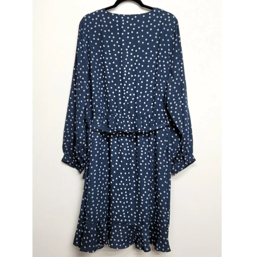NWT City Chic Navy Faux Wrap Long Sleeve Ruffle Spot Dress 22